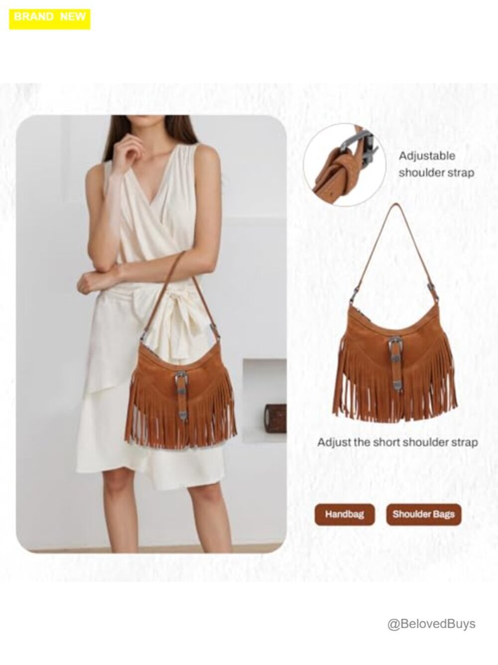 Faux Leather Fringe Hobo Bag Crossbody Tassel Purse - Picture 2 of 7
